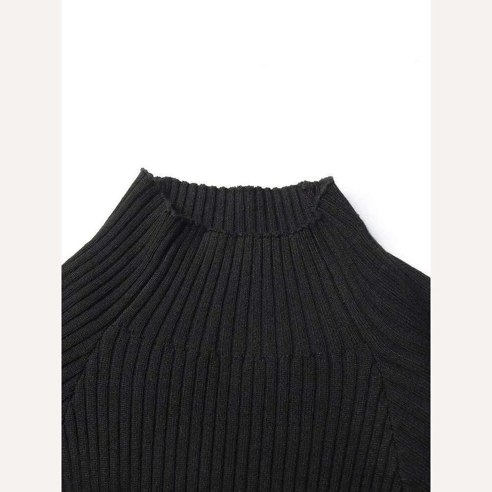 VGH Crisscross Hollow Out Knitting Sweaters For Women Stand Collar Long Sleeve Slimming Casual Temperament Sweater Female 2023 - KIMLUD