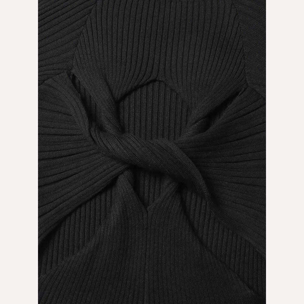 VGH Crisscross Hollow Out Knitting Sweaters For Women Stand Collar Long Sleeve Slimming Casual Temperament Sweater Female 2023 - KIMLUD