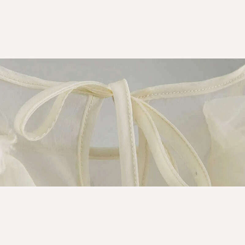 VGH Elegant Patchwork Ruffle Chiffon Blouses Women O Neck Lantern Long Sleeve Loose Shirt Female Clothes Fashion Summer 2022 New - KIMLUD