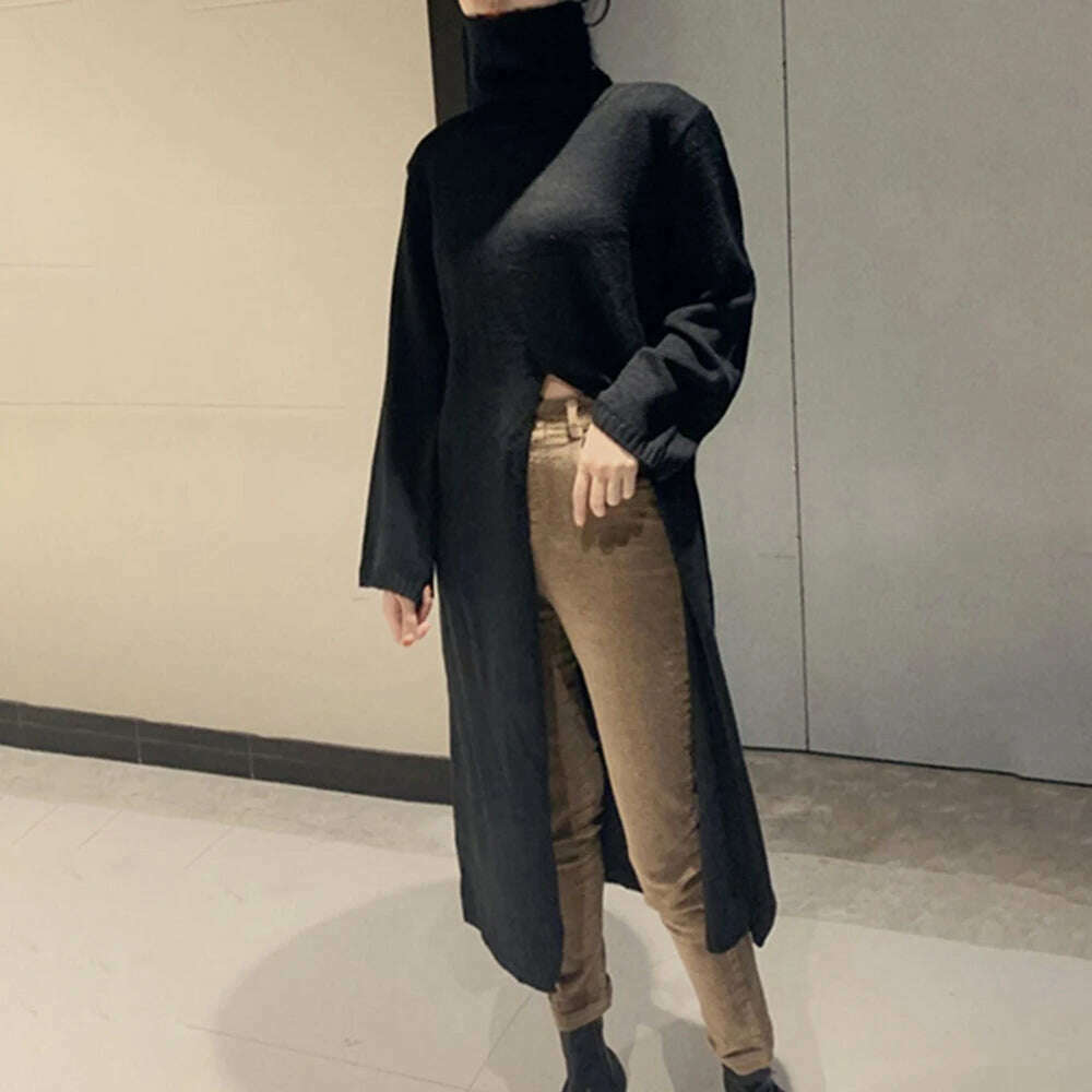 KIMLUD, VGH Elegant Sweater For Women Turtleneck Long Sleeve High Waist Asymmetric Spilt Thick Sweaters Female 2020 Winner Fashion New, black / One Size, KIMLUD APPAREL - Womens Clothes
