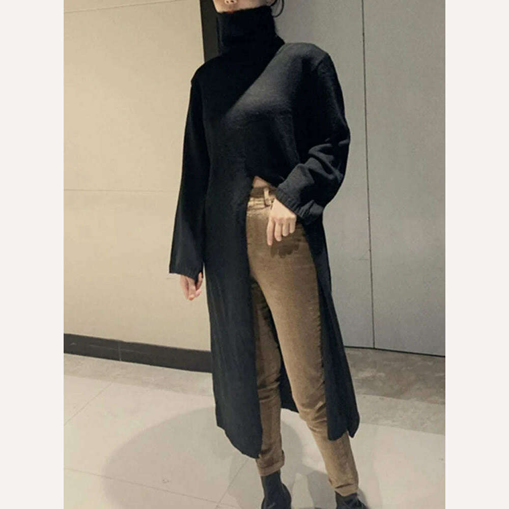 KIMLUD, VGH Elegant Sweater For Women Turtleneck Long Sleeve High Waist Asymmetric Spilt Thick Sweaters Female 2020 Winner Fashion New, KIMLUD Womens Clothes