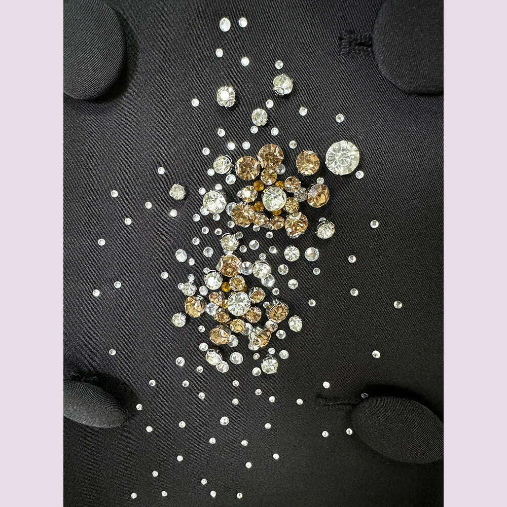 KIMLUD, VGH Elegant Two Piece Sets For Women Notched Collar Long Sleeve Blazer High Waist Wide Leg Pants Spliced Diamonds Set Female New, KIMLUD Womens Clothes