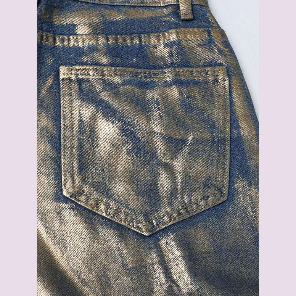 VGH Hit Color Gradient Casual Denim Trousers For Women High Waist Spliced Button Streetwear Loose Straight Jeans Female Style - KIMLUD