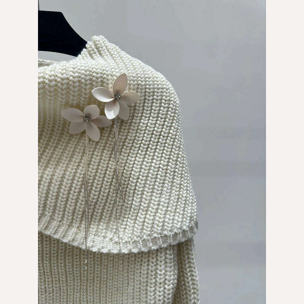 VGH Patchwork Appliques Minimalist Knitting Sweaters For Women Round Neck Long Sleeve Solid Temperament Sweater Female Fashion - KIMLUD