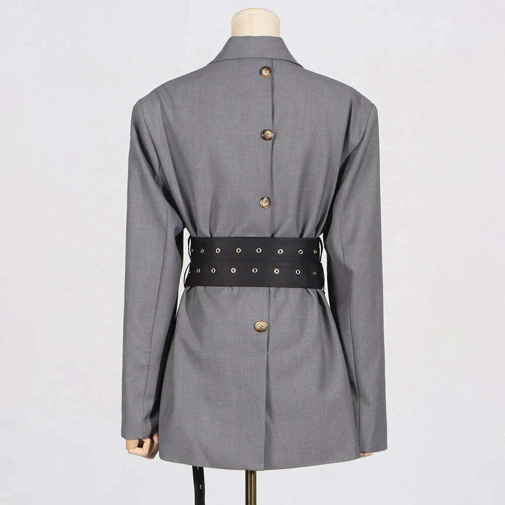 KIMLUD, VGH Patchwork Belt Elegant Blazers For Women Notched Collar Long Sleeve Spliced Button Slimming Solid Blazer Female Style New, KIMLUD Womens Clothes