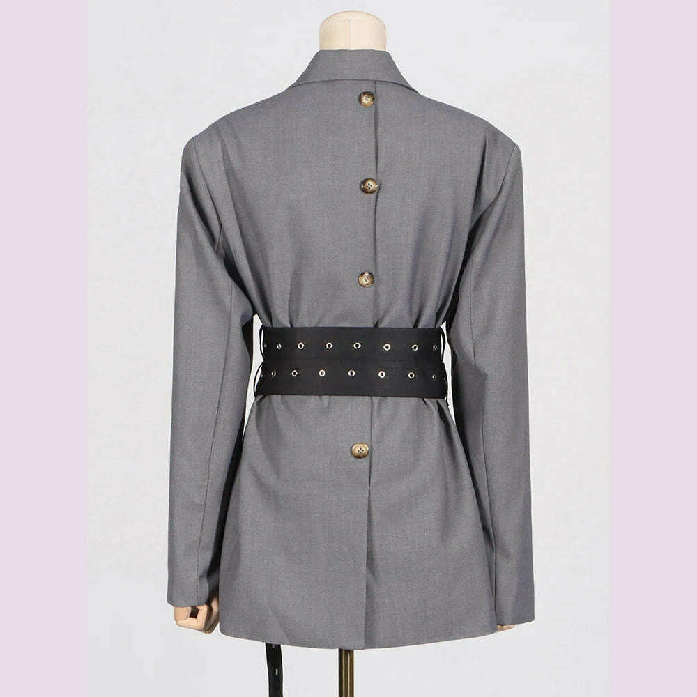 KIMLUD, VGH Patchwork Belt Elegant Blazers For Women Notched Collar Long Sleeve Spliced Button Slimming Solid Blazer Female Style New, KIMLUD Womens Clothes