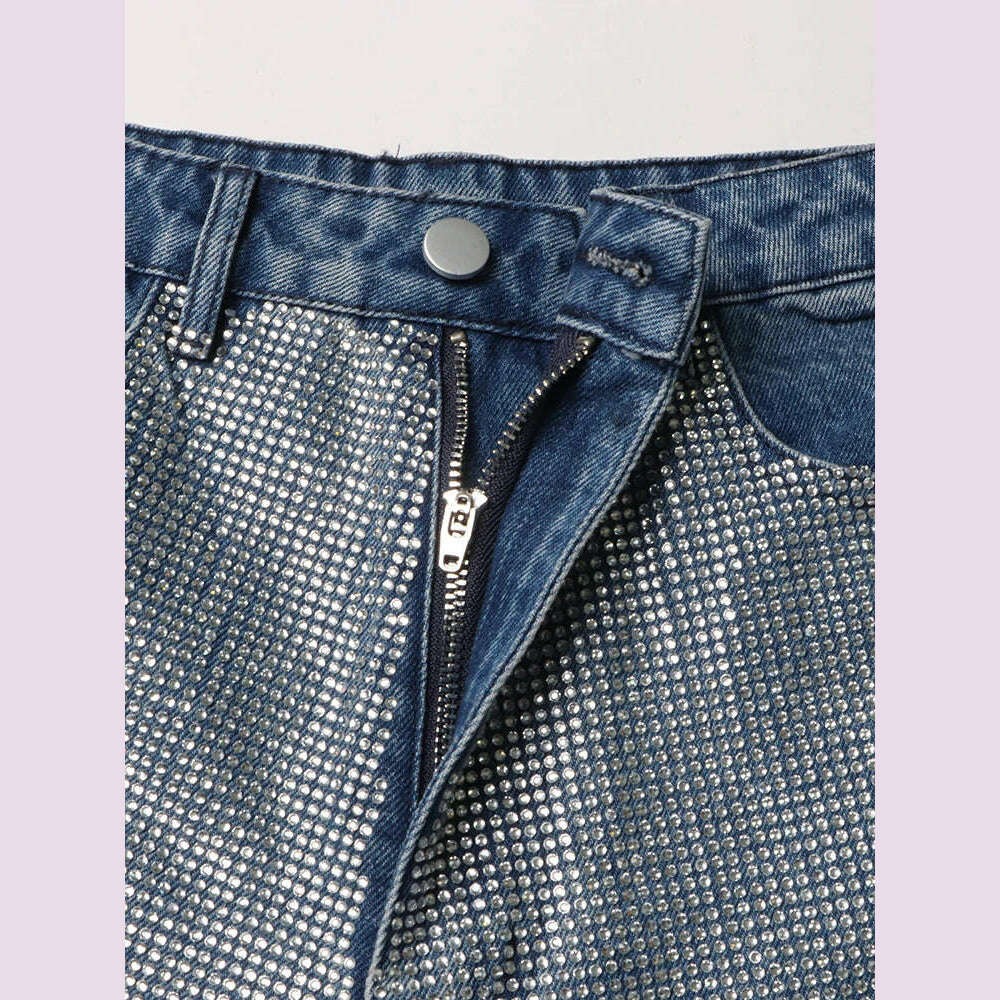 KIMLUD, VGH Patchwork Diamonds Fashion Straight Jeans For Women High Waist Casual Loose Denim Wide Leg Pants Female Clothing Style New, KIMLUD Womens Clothes