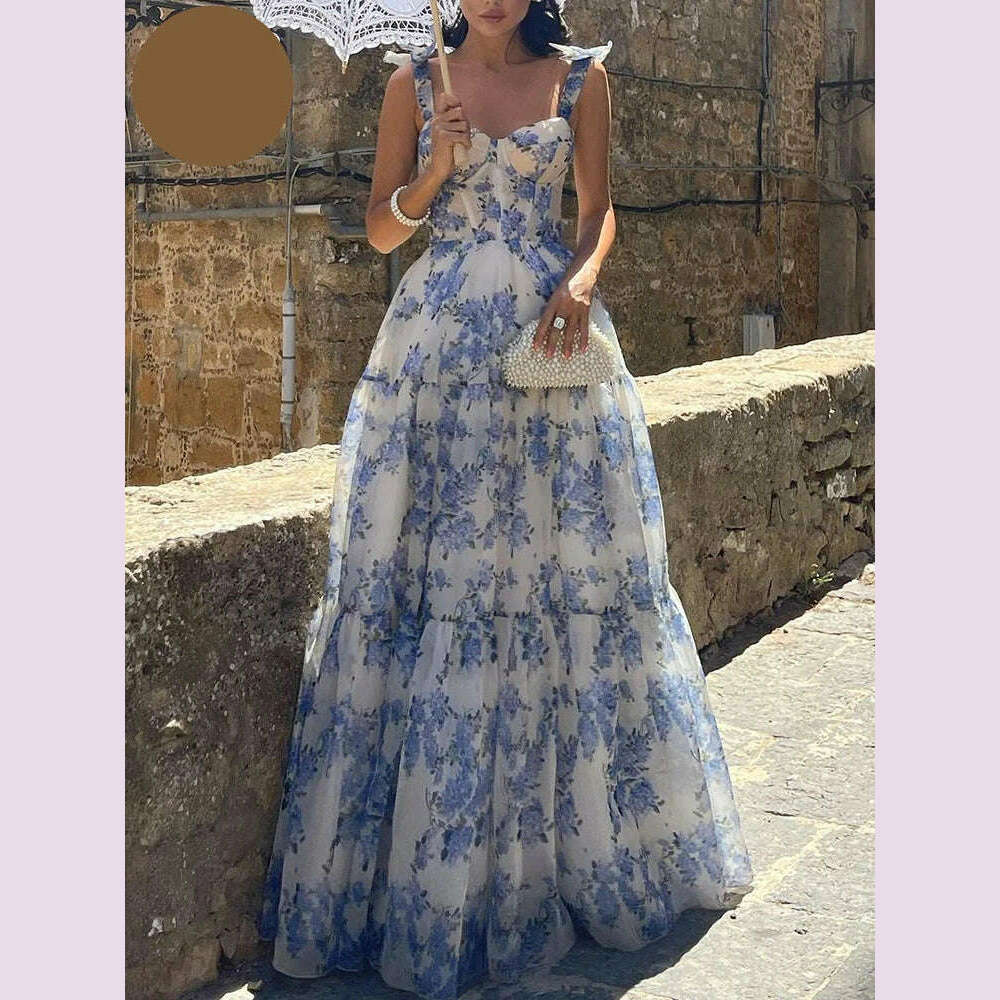 KIMLUD, VGH Patchwork Lace Up Printing Elegant Dresses For Women Square Collar Sleeveless High Waist Backless Temperament Dress Female, KIMLUD Womens Clothes