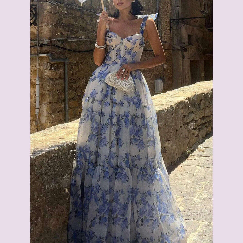 KIMLUD, VGH Patchwork Lace Up Printing Elegant Dresses For Women Square Collar Sleeveless High Waist Backless Temperament Dress Female, KIMLUD Womens Clothes