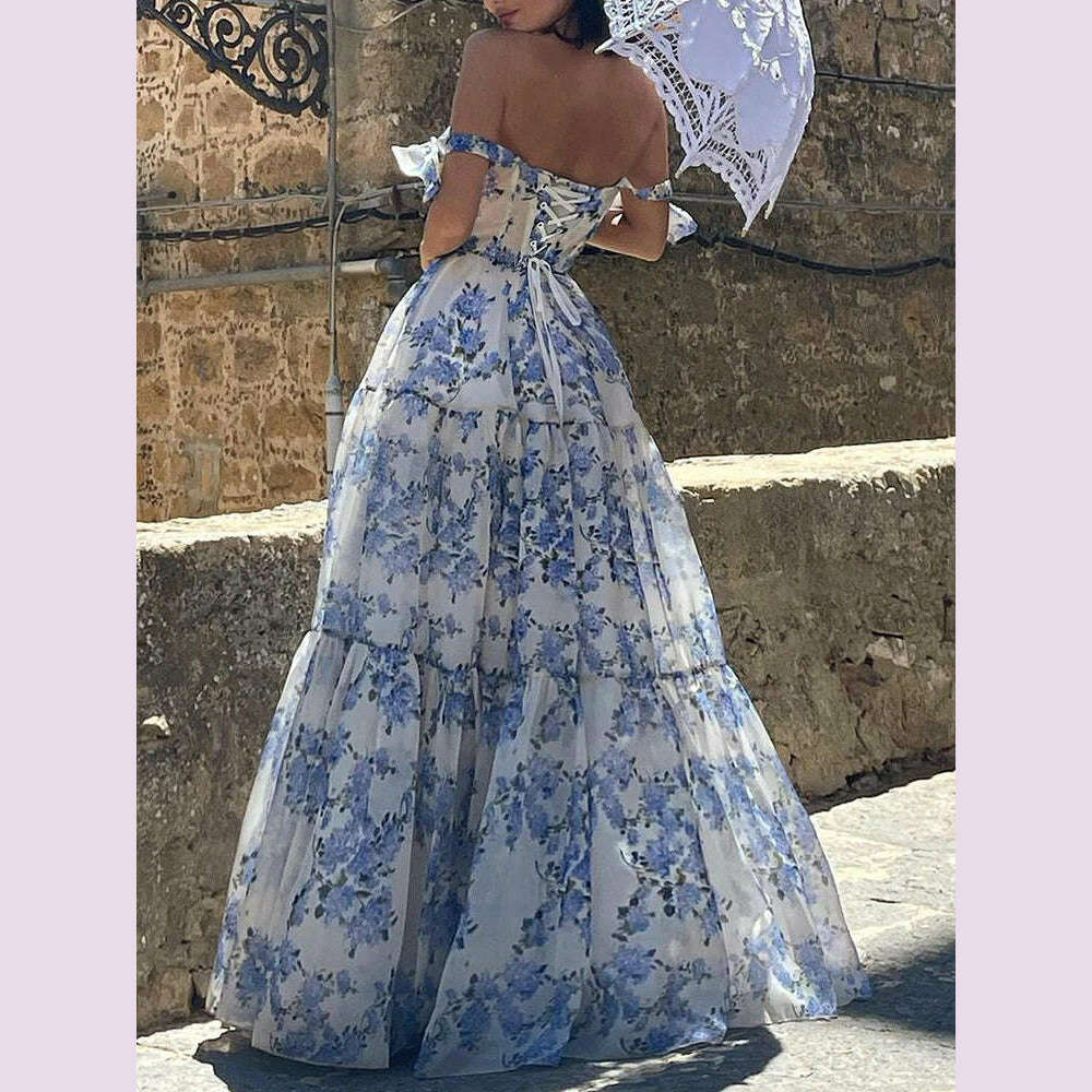 KIMLUD, VGH Patchwork Lace Up Printing Elegant Dresses For Women Square Collar Sleeveless High Waist Backless Temperament Dress Female, KIMLUD Womens Clothes