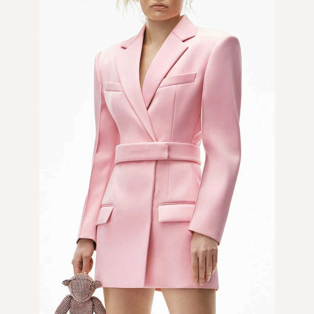 KIMLUD, VGH Pink Korean Fashion Solid Blazer For Women Notched Collar Long Sleeve High Street Blazers Female Spring Fashion Clothing New, KIMLUD Womens Clothes