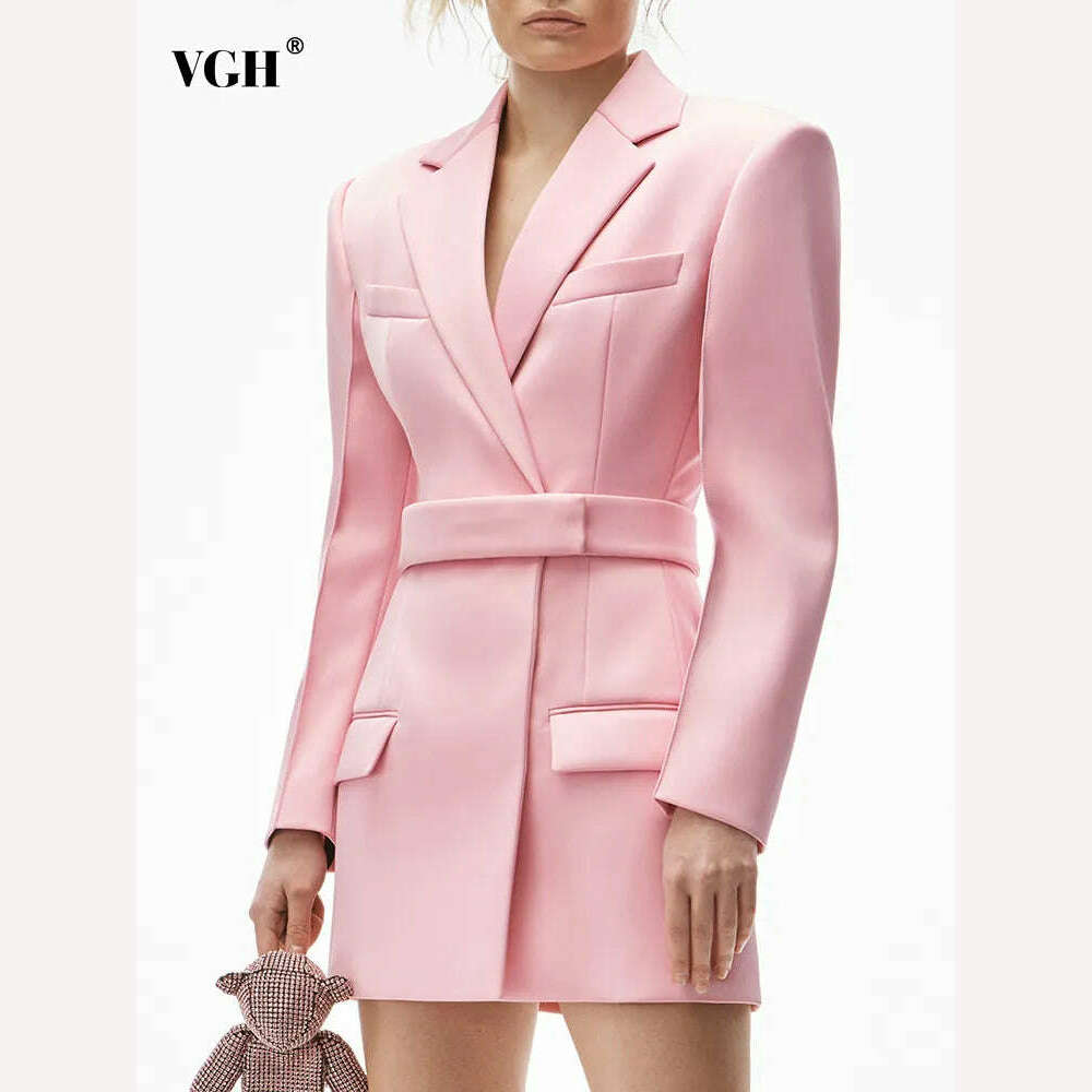 KIMLUD, VGH Pink Korean Fashion Solid Blazer For Women Notched Collar Long Sleeve High Street Blazers Female Spring Fashion Clothing New, KIMLUD Women's Clothes