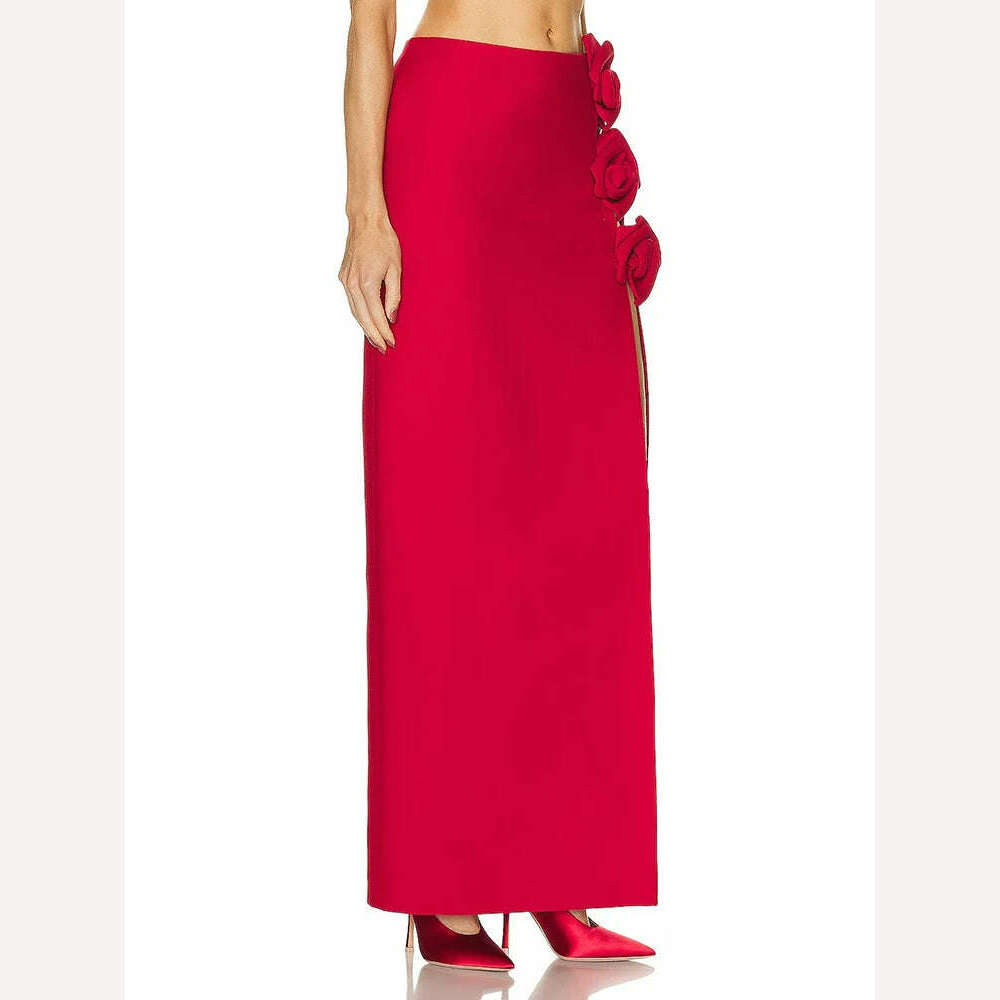 VGH Solid Patchwork Appliques Sexy Skirts For Women High Waist Split Thigh Temperament A Line Skirt Female Fashion Clothing New - KIMLUD