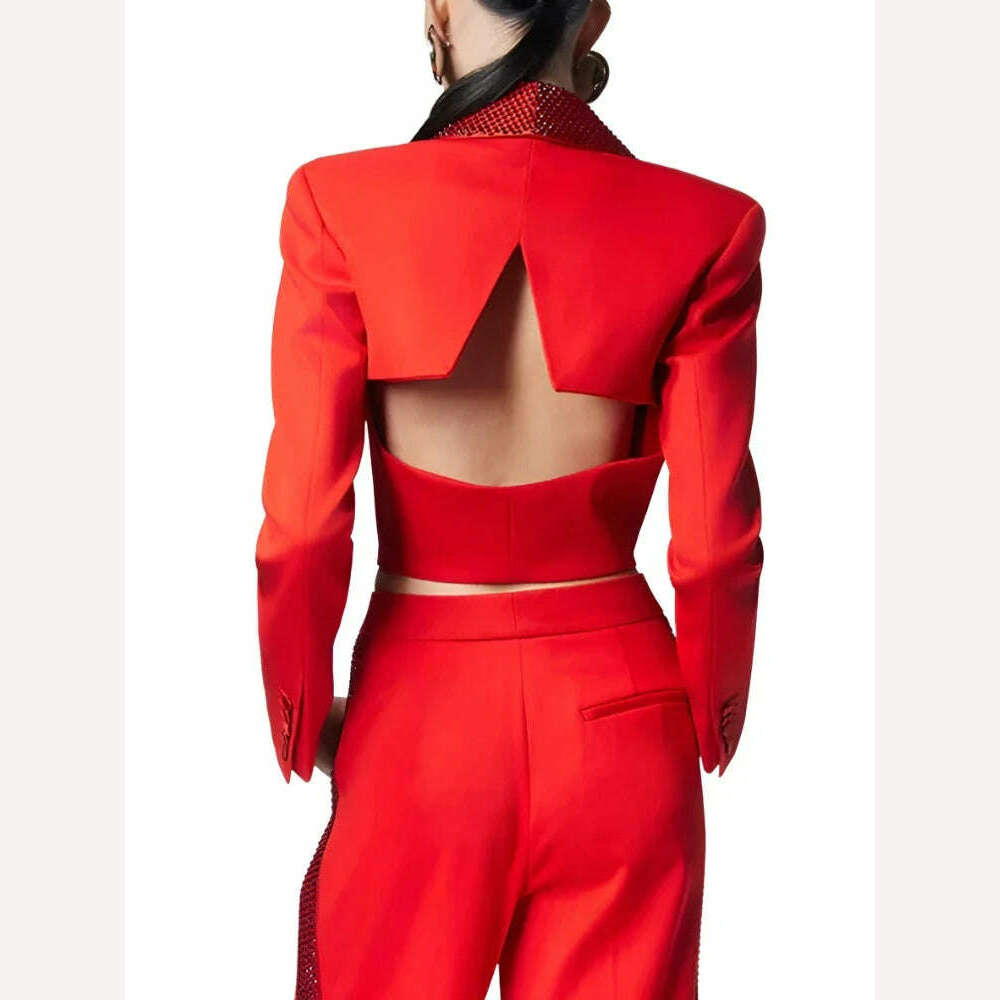 Backless Patchwork Diamond Blazer | KIMLUD