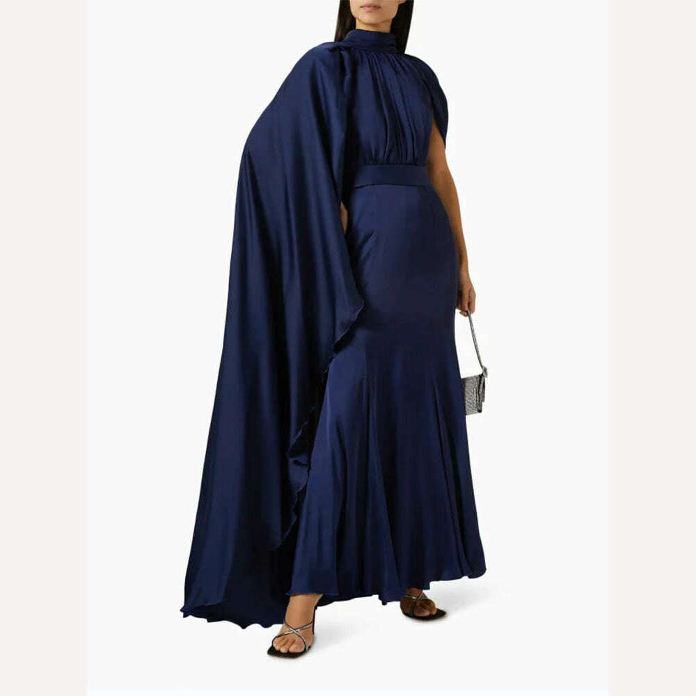 KIMLUD, VGH Solid Patchwork Lace Up Elegant Dresses For Women Round Neck One Shoulder Sleeve High Waist Long Dress Female Fashion New, KIMLUD Womens Clothes