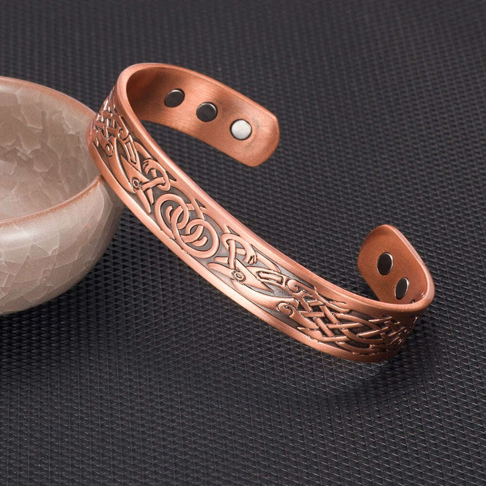Viking Pure Copper Bracelet Men Energy Magnetic Adjustable Cuff Bracelet Femme Dragon Viking Wide Bracelets Bangles For Women - KIMLUD
