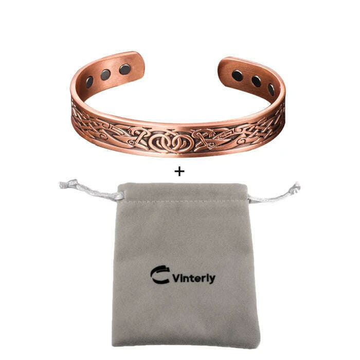 KIMLUD, Viking Pure Copper Bracelet Men Energy Magnetic Adjustable Cuff Bracelet Femme Dragon Viking Wide Bracelets Bangles For Women, with bag / China, KIMLUD Womens Clothes