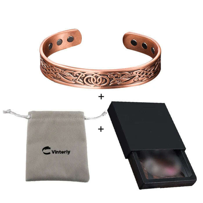 Viking Pure Copper Bracelet Men Energy Magnetic Adjustable Cuff Bracelet Femme Dragon Viking Wide Bracelets Bangles For Women - KIMLUD