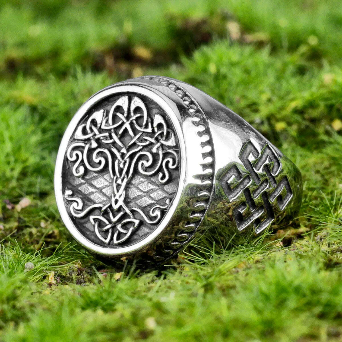 KIMLUD, Viking Tree of Life Celtic Knot Stainless Steel Mens Rings Unique For Male Boyfriend Biker Jewelry Creativity Gift Wholesale, KIMLUD Womens Clothes