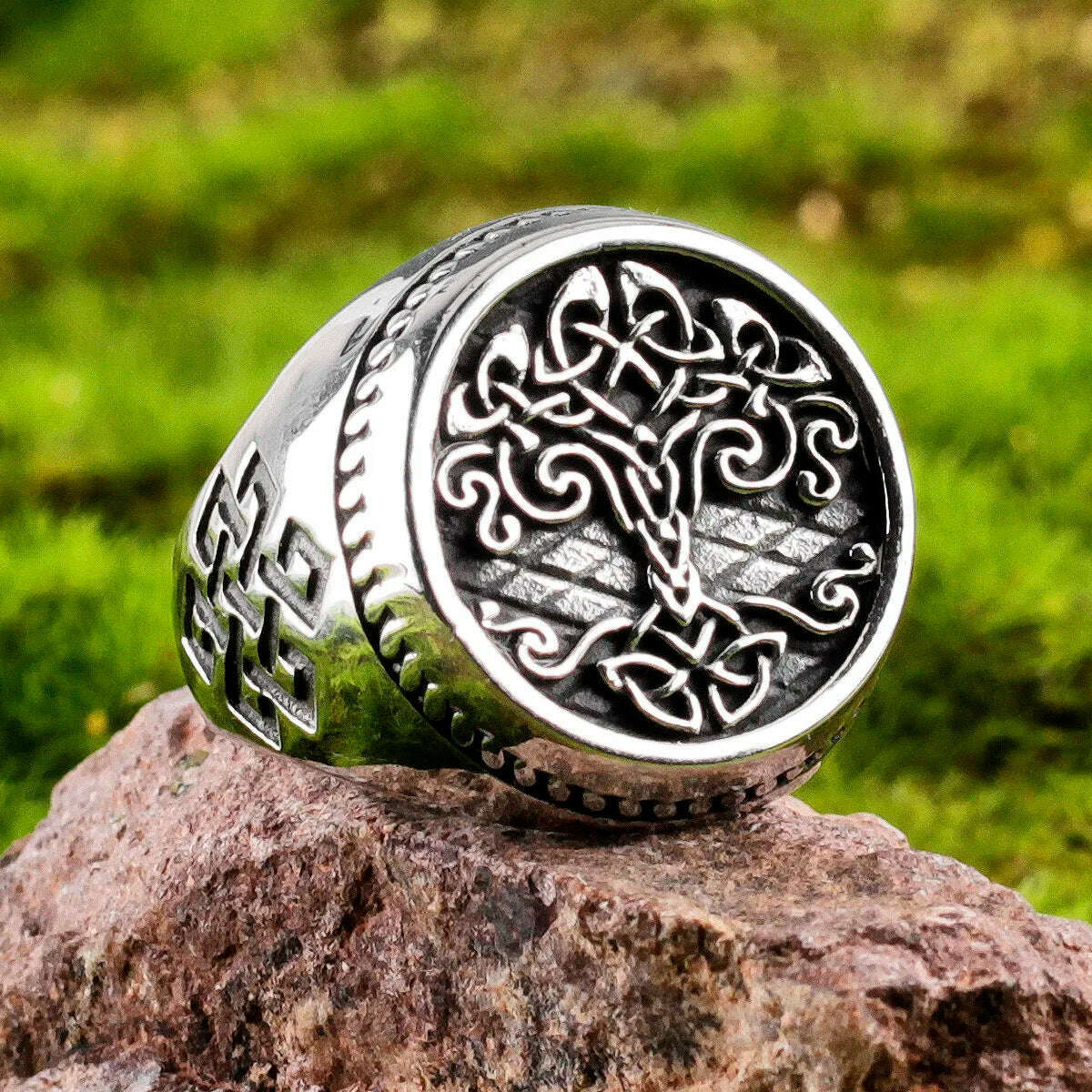 KIMLUD, Viking Tree of Life Celtic Knot Stainless Steel Mens Rings Unique For Male Boyfriend Biker Jewelry Creativity Gift Wholesale, KIMLUD Womens Clothes