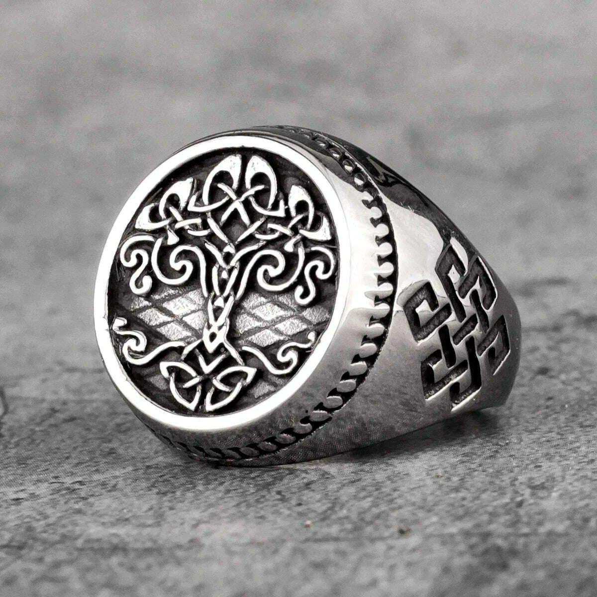 KIMLUD, Viking Tree of Life Celtic Knot Stainless Steel Mens Rings Unique For Male Boyfriend Biker Jewelry Creativity Gift Wholesale, KIMLUD Womens Clothes