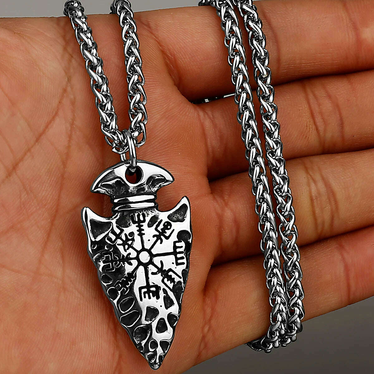 KIMLUD, Viking Vintage Spear Compass Necklace Viking Rune Men Amulet Pathfinder Vegvisir Stainless Steel Pendant Necklace Jewelry Gift, Pendant and chain 1, KIMLUD Womens Clothes