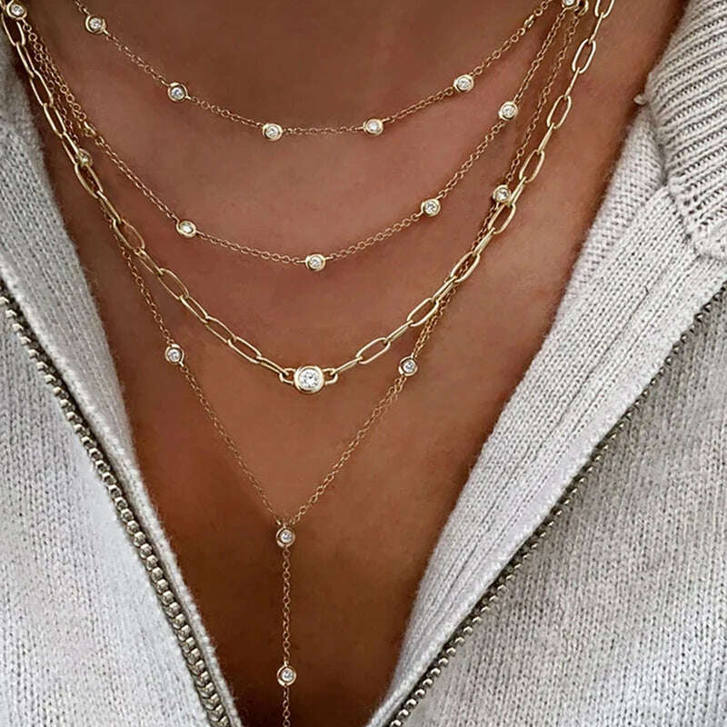 Vintage 2023 New Pendant Gold Color Necklace For Women Boho Multi Layer Crystal Pendants Necklaces Party Wedding Gift Jewelry - KIMLUD