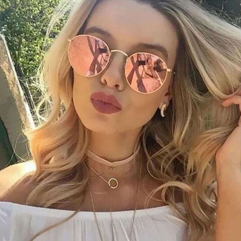 Vintage Alloy Women Sunglasses Luxury Brand Designer Classic Small Frame Driving Mirror Eyewear Oculos De Sol Masculino - KIMLUD