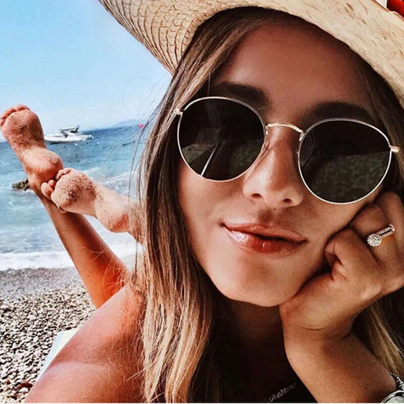 Vintage Alloy Women Sunglasses Luxury Brand Designer Classic Small Frame Driving Mirror Eyewear Oculos De Sol Masculino - KIMLUD