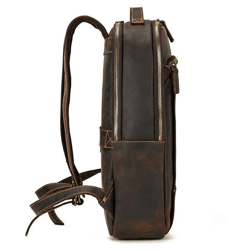 KIMLUD, Vintage Backpack Genuine Leather Men's travel bagapck 16 inch laptop bagpack travel bag with belt on luggage school bag, KIMLUD Women's Clothes