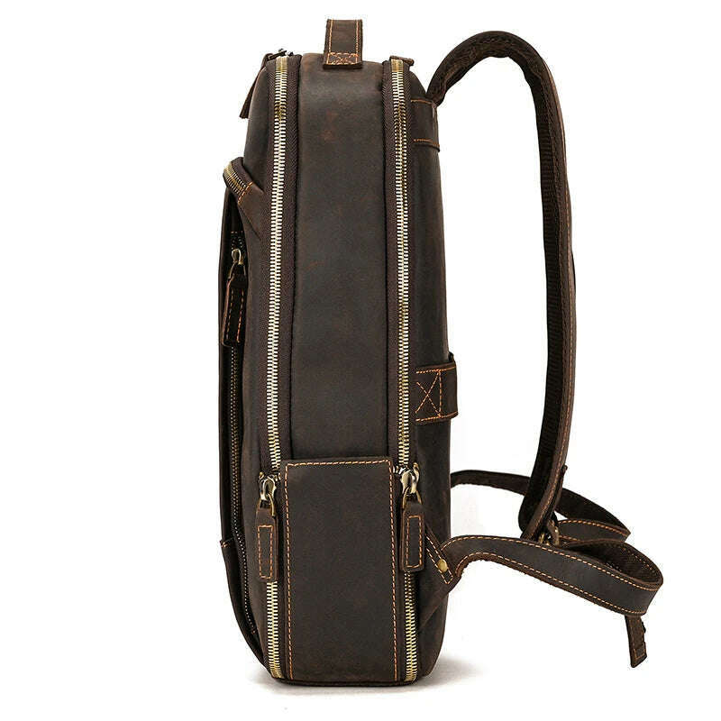 Vintage Backpack Genuine Leather Men's travel bagapck 16 inch laptop bagpack travel bag with belt on luggage school bag - KIMLUD