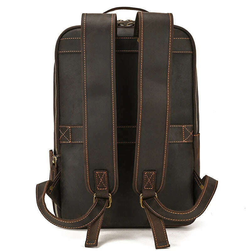 Vintage Backpack Genuine Leather Men's travel bagapck 16 inch laptop bagpack travel bag with belt on luggage school bag - KIMLUD