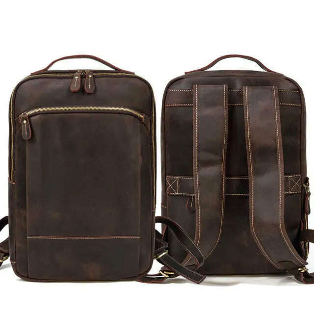 Vintage Backpack Genuine Leather Men's travel bagapck 16 inch laptop bagpack travel bag with belt on luggage school bag - KIMLUD