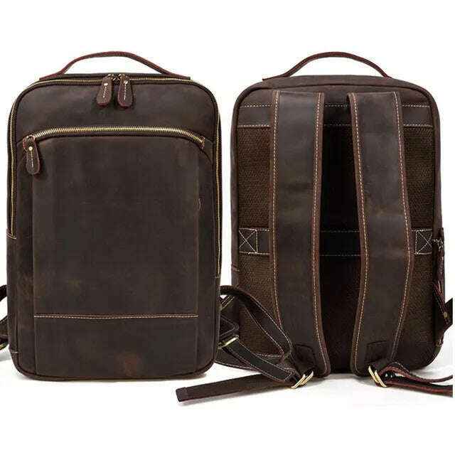 Vintage Backpack Genuine Leather Men's travel bagapck 16 inch laptop bagpack travel bag with belt on luggage school bag - KIMLUD