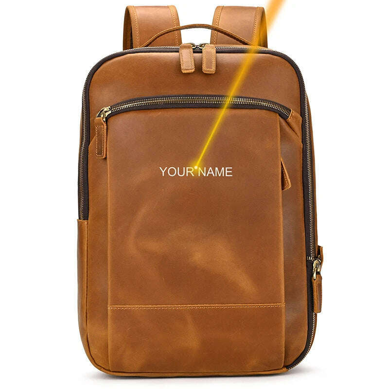 Vintage Backpack Genuine Leather Men's travel bagapck 16 inch laptop bagpack travel bag with belt on luggage school bag - KIMLUD