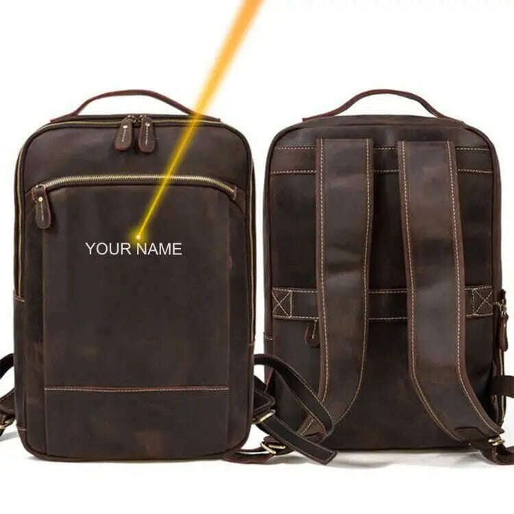 Vintage Backpack Genuine Leather Men's travel bagapck 16 inch laptop bagpack travel bag with belt on luggage school bag - KIMLUD