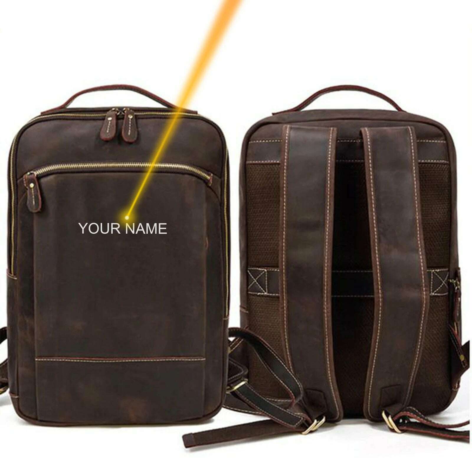 Vintage Backpack Genuine Leather Men's travel bagapck 16 inch laptop bagpack travel bag with belt on luggage school bag - KIMLUD