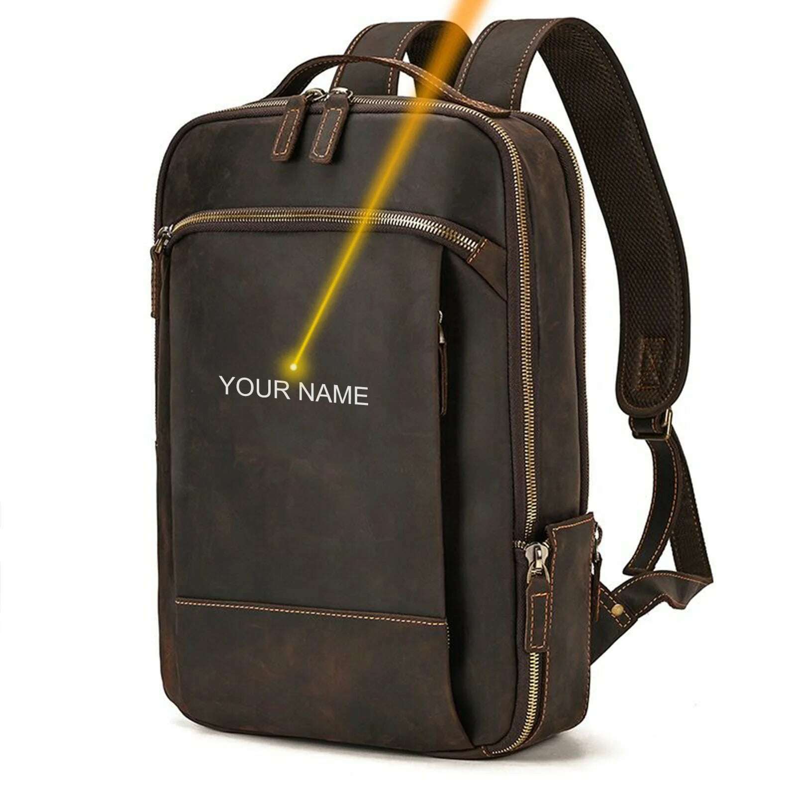 KIMLUD, Vintage Backpack Genuine Leather Men's travel bagapck 16 inch laptop bagpack travel bag with belt on luggage school bag, doulbe zip-laser / CHINA, KIMLUD Women's Clothes