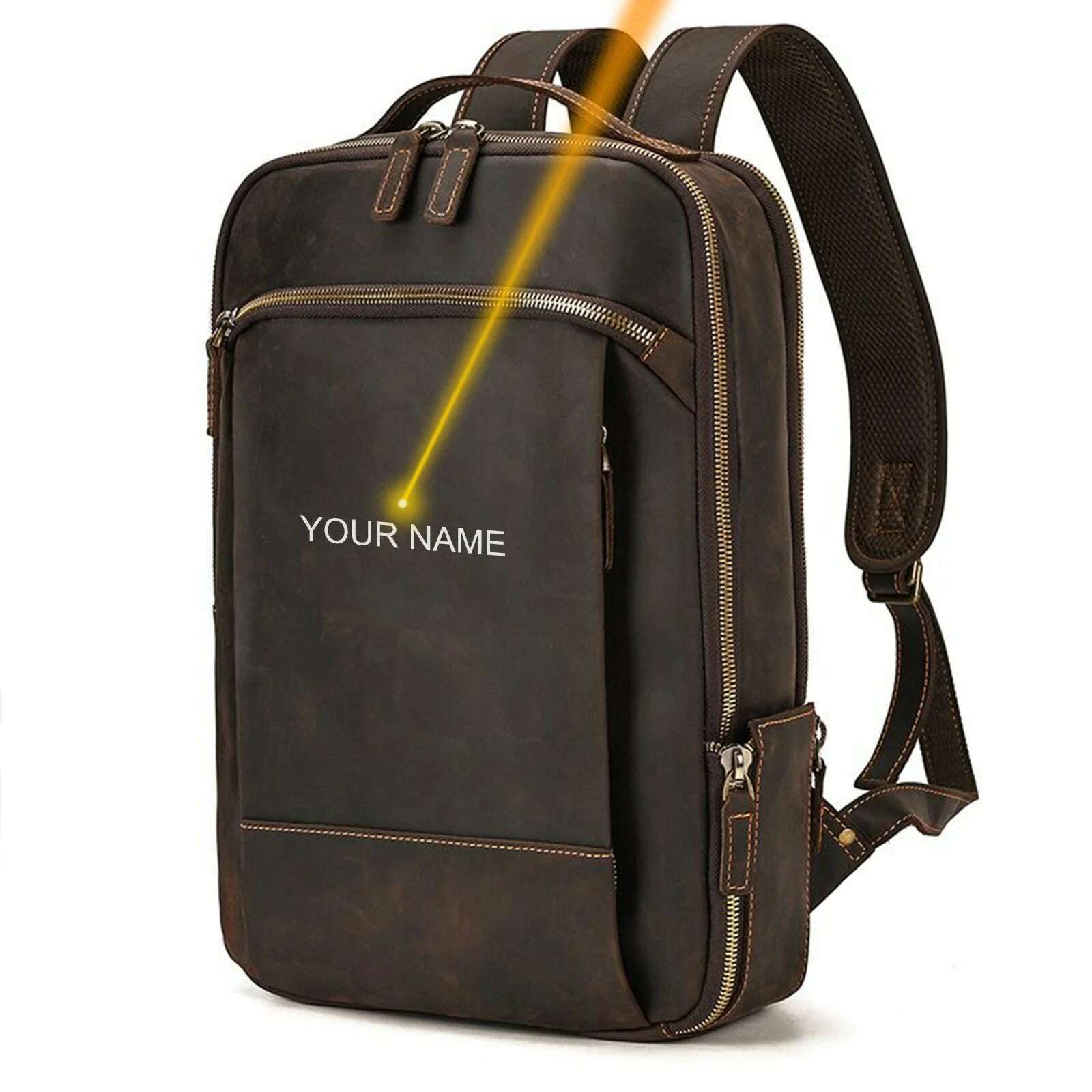 Vintage Backpack Genuine Leather Men's travel bagapck 16 inch laptop bagpack travel bag with belt on luggage school bag - KIMLUD