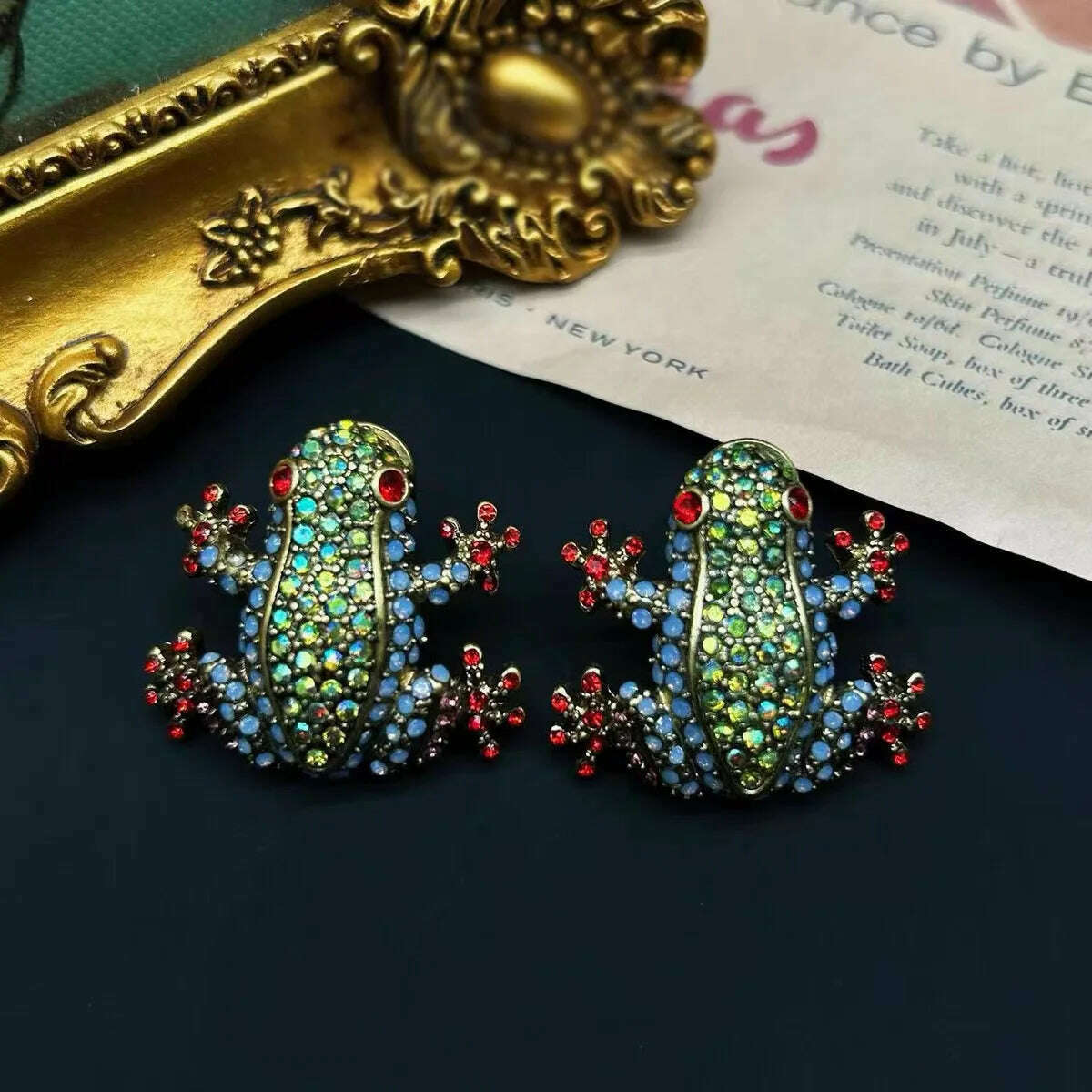 Vintage Bohemian flowery animal frog set necklace earrings, ear clips, KIMLUD Women's Clothes