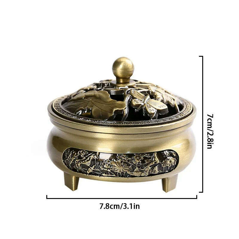 Vintage Brass Lotus Incense Burner Metal Buddhism Buddha Holder Hollow Out Copper Three Legged Sandalwood Censer Home Decoration - KIMLUD