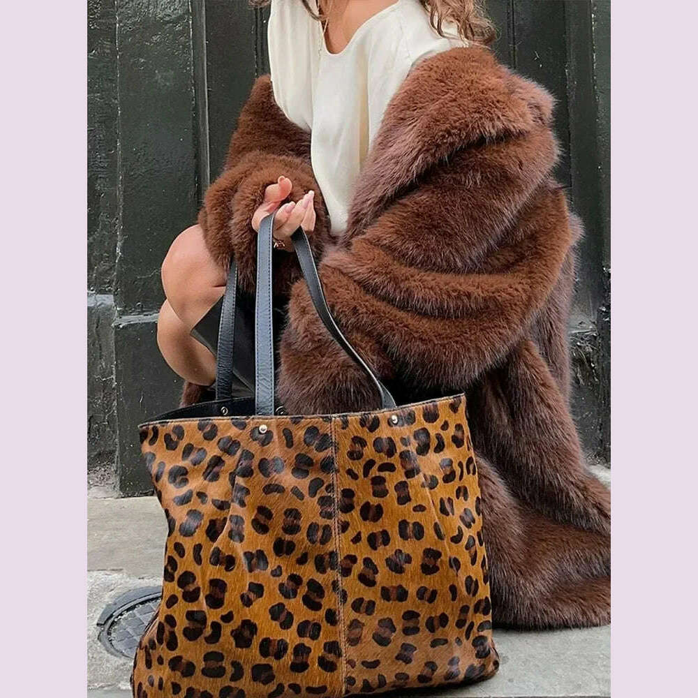 KIMLUD, Vintage Brown Lapel Imitation Faux Fur Coat Fashion Long Sleeve Pocket Thicken Fluffy Wram Women's Jacket Lady Street Outerwear, KIMLUD Womens Clothes