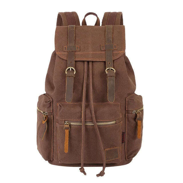 KIMLUD, vintage canvas Backpacks Men And Women Bags Travel Students Casual For Hiking Travel Camping Backpack Mochila Masculina, coffee, KIMLUD Womens Clothes