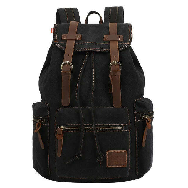 KIMLUD, vintage canvas Backpacks Men And Women Bags Travel Students Casual For Hiking Travel Camping Backpack Mochila Masculina, black, KIMLUD Womens Clothes