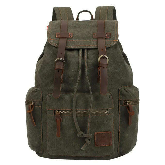 KIMLUD, vintage canvas Backpacks Men And Women Bags Travel Students Casual For Hiking Travel Camping Backpack Mochila Masculina, army green, KIMLUD Womens Clothes