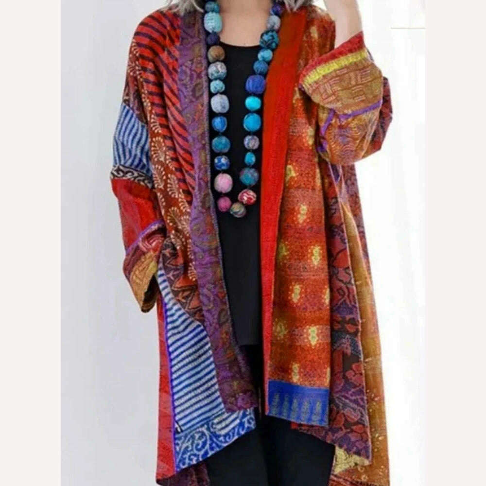 KIMLUD, Vintage Cotton Linen Loose Ethnic Style Print Knitted Cardigan Large Size Long Sleeve Coat Autumn Retro Women's Sweater 2024, Red / S / CHINA, KIMLUD APPAREL - Womens Clothes