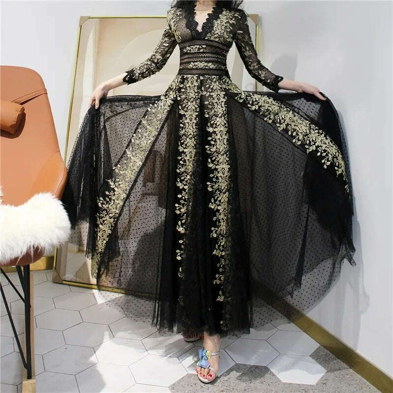 KIMLUD, Vintage Court Style Embroidery Women Jacket Stand Collar Beaded Sequin Woolen Short Coat Long Sleeve Black Luxury Party Jackets, dress / S, KIMLUD APPAREL - Womens Clothes