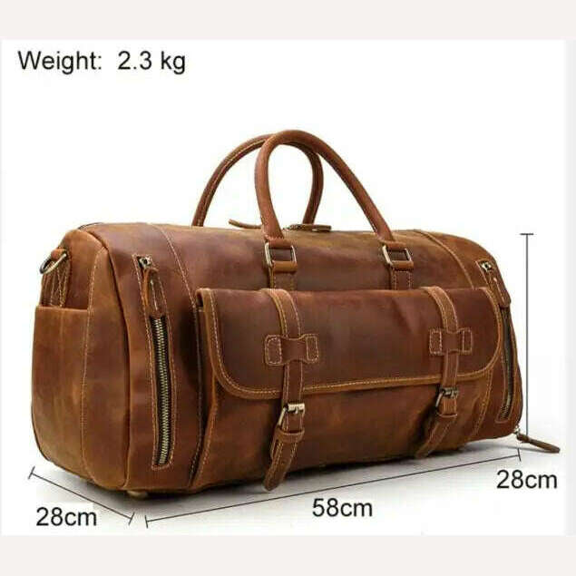KIMLUD, Vintage Crazy Horse leather Travel Bag With Shoe Pocket 20 inch big capacity Real Leather Weekend luuage Bag large Messenger Bag, Brown(58cm) / China, KIMLUD Womens Clothes