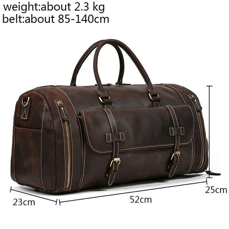 KIMLUD, Vintage Crazy Horse leather Travel Bag With Shoe Pocket 20 inch big capacity Real Leather Weekend luuage Bag large Messenger Bag, Dark brown(52cm) / China, KIMLUD Womens Clothes