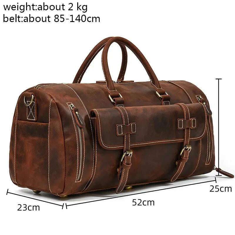 KIMLUD, Vintage Crazy Horse leather Travel Bag With Shoe Pocket 20 inch big capacity Real Leather Weekend luuage Bag large Messenger Bag, Coffee Brown(52cm) 1 / China, KIMLUD Womens Clothes